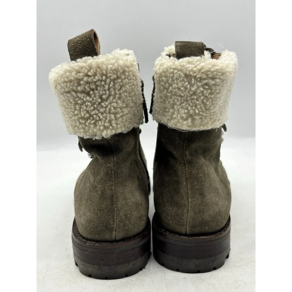 Rebecca Minkoff Jaylin Olive Green Combat Boots Leather Fur Lined Women’s Sz 6 M